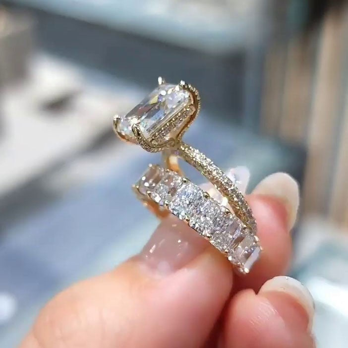 Silver wedding ring set | Silver engagement and wedding ring set