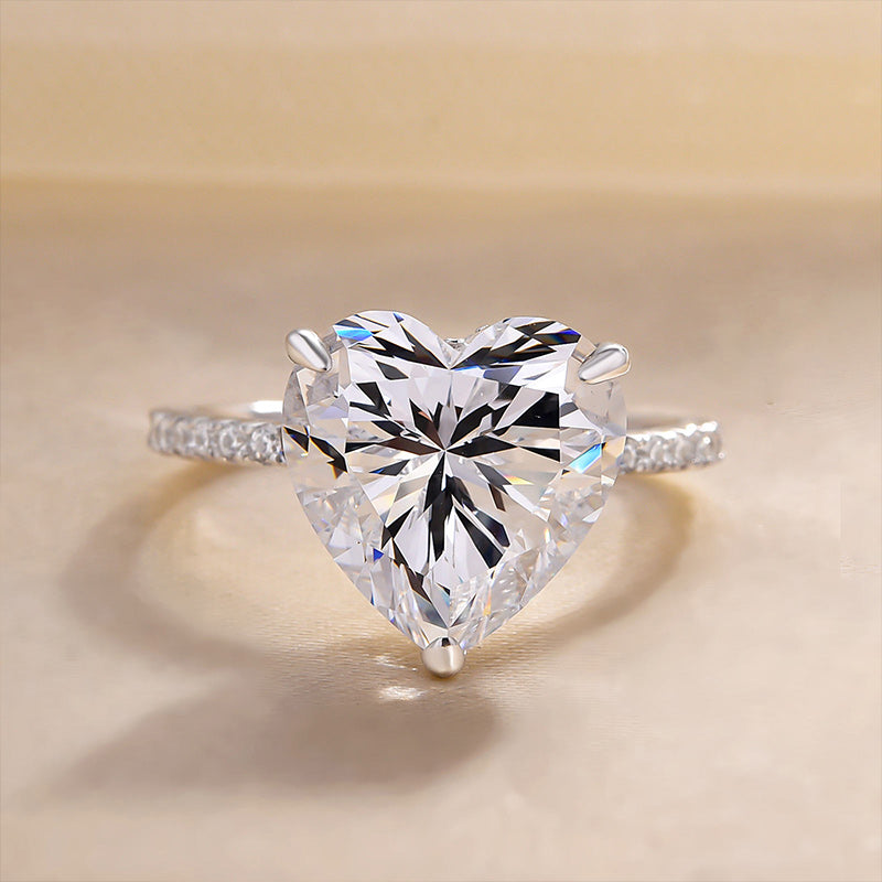 Heart Shape Diamond Engagement Halo Ring Wedding Band Bridal Set 14K White  Gold