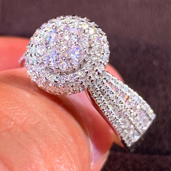Sparkling Luxury Pave Engagement Ring in Sterling Silver