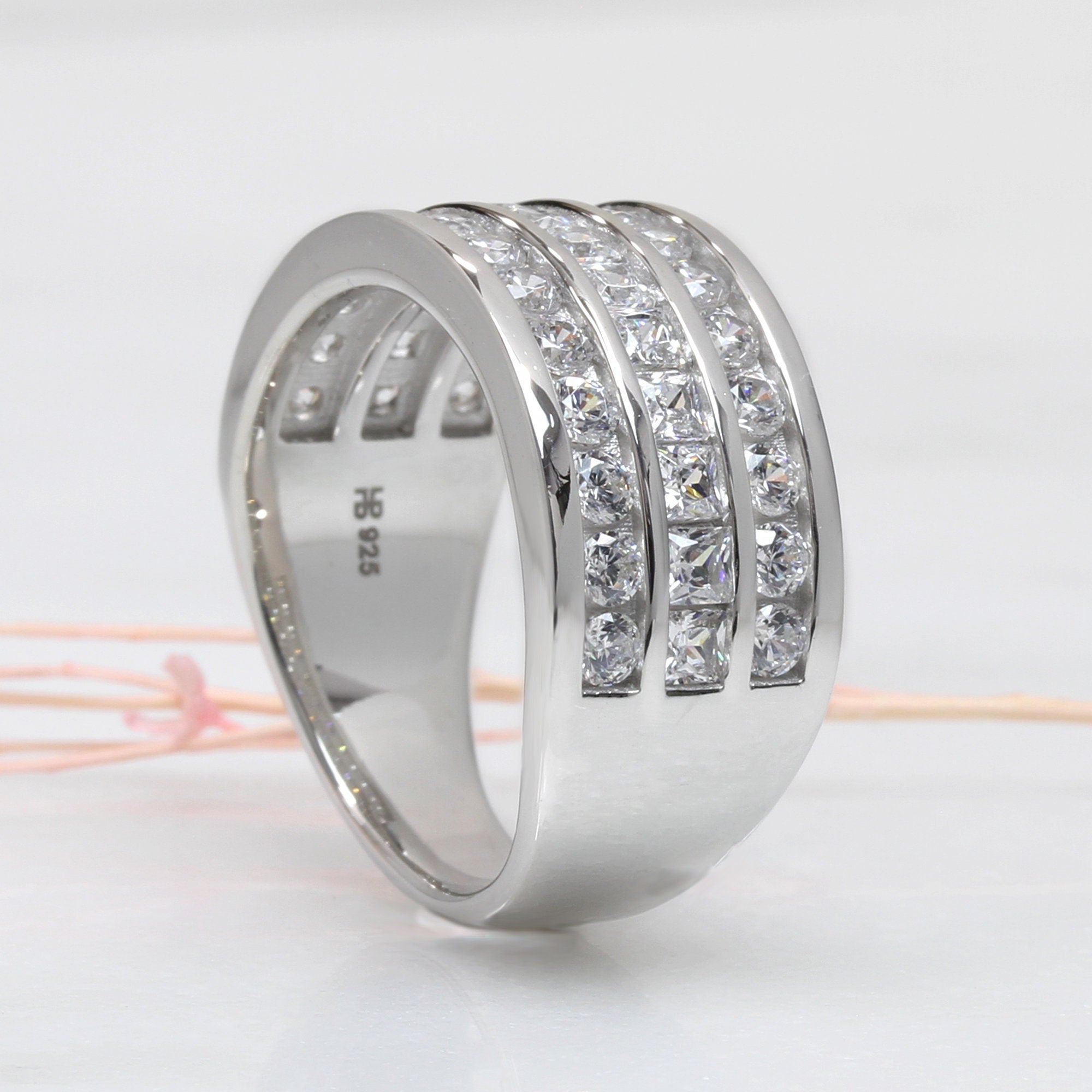 10mm Wide Three Row Wedding Band In Sterling Silver – shine of diamond
