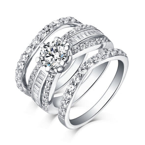3PCS 1.6CT Round Cut Bridal Ring Set In Sterling Silver