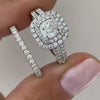 2PCS Double Halo Cushion Cut Bridal Set Ring in Sterling Silver