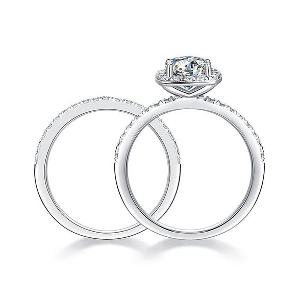 2pcs Cushion Cut Halo Ring Set Bridal Ring Set In Sterling Silver
