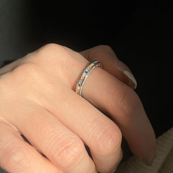 Rainbow Female Adjustable Ring Band In Sterling Silver
