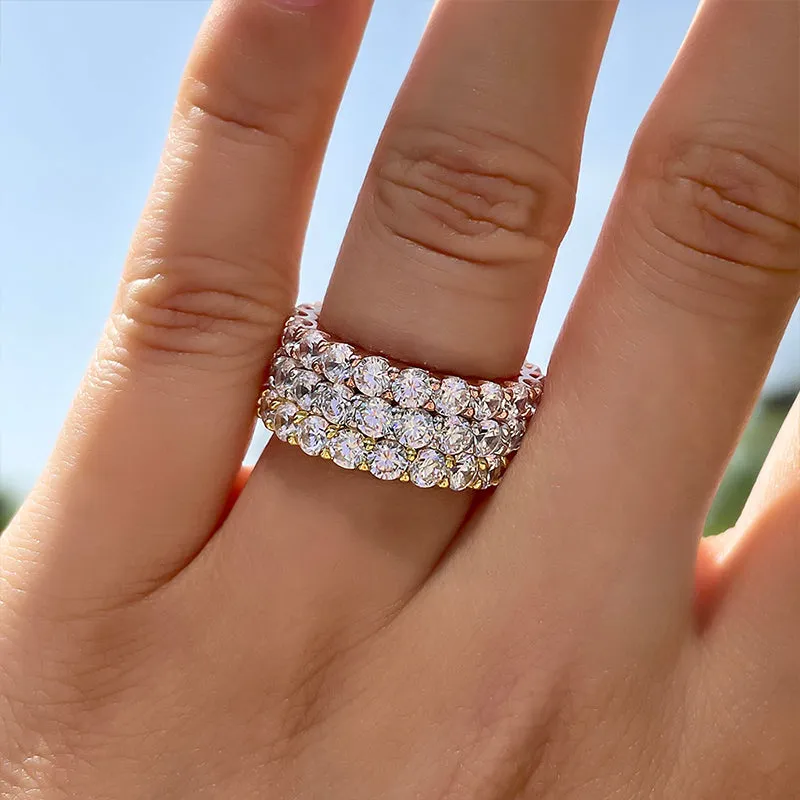 3 Color Available) Classic Round Cut Sterling Silver Stackable Wedding Band
