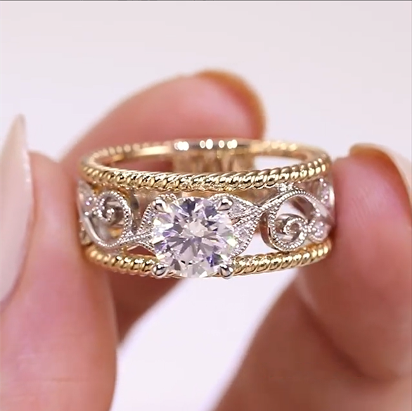 726114W - Precision Set Leaf Pattern Diamond Engagement Ring &ndas...