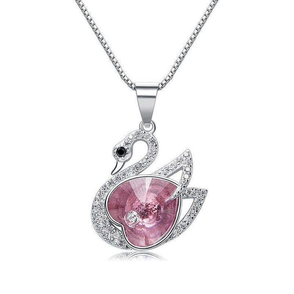 Swan Pendant Necklace With Heart Stone